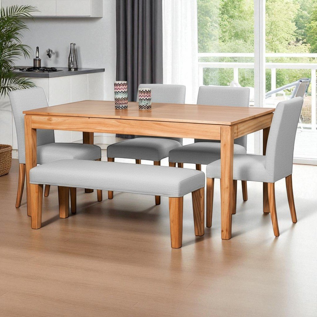 Juego de Comedor de Madera Paraíso – Mesa con Sillas y Banco Tapizado - Imagen 2